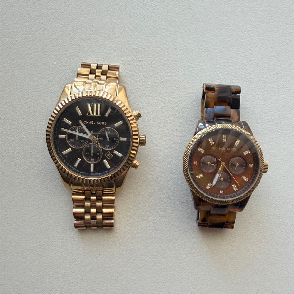 Michael Kors Gold and Tortoiseshell Watch Duo